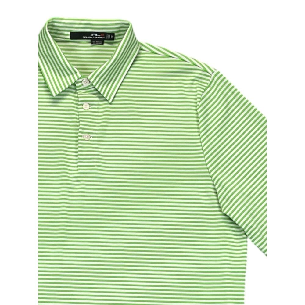 RLX Ralph Lauren Polo Shirt Mens Medium Green Striped Performance Golf Stretch - Picture 2 of 10